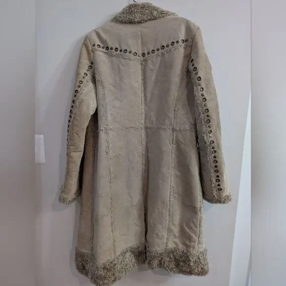Vintage Y2K Kenneth Cole Reaction Leather Suede Sherpa Trim/Line Penny Lane Coat